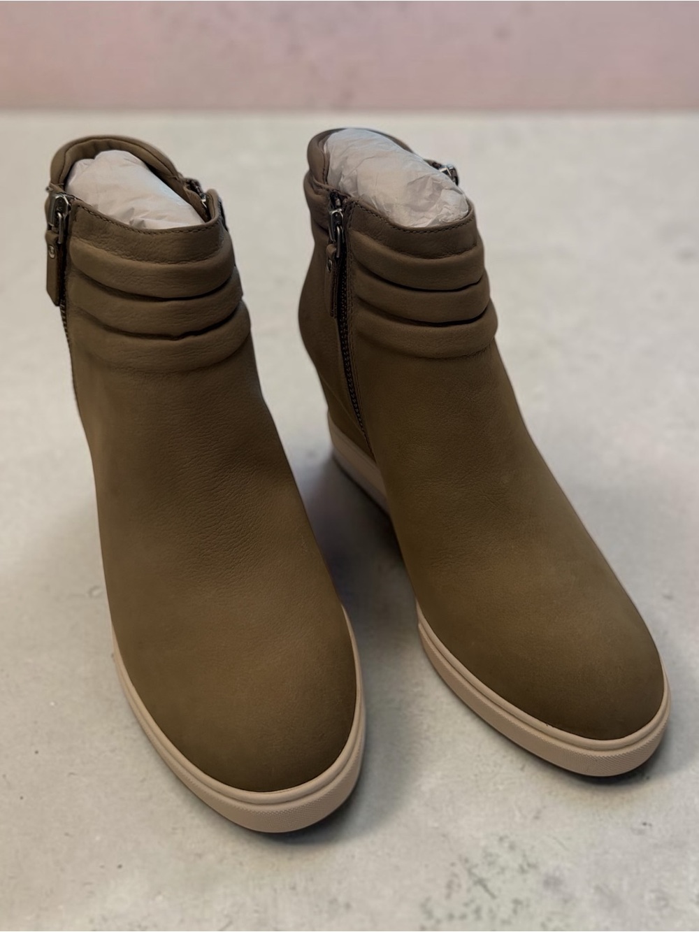 Paolo  Frieda-L Taupe Wedge Ankle Booties with Side Zip